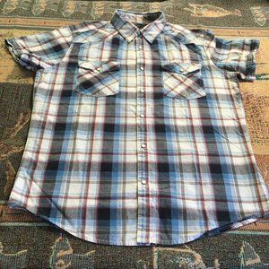 #64 J. Ferrar snap button Plaid cowboy bullrider Large Two Pockets rugged